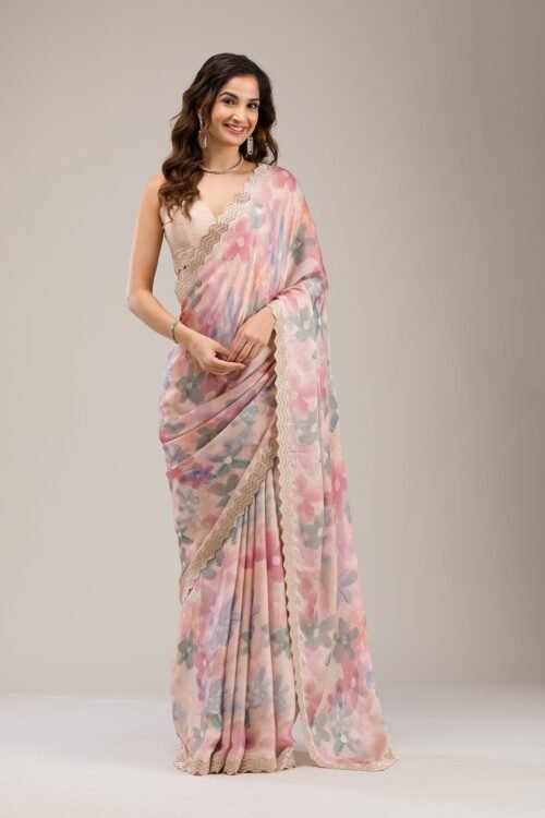 Elegant Beige Georgette Saree with Beautiful Stonework
