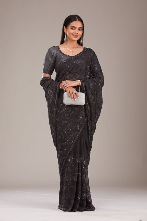 Elegant Black Cutdana Tissue Saree for Timeless Style