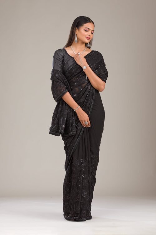 Elegant Black Cutdana Tissue Saree for a Stunning Look
