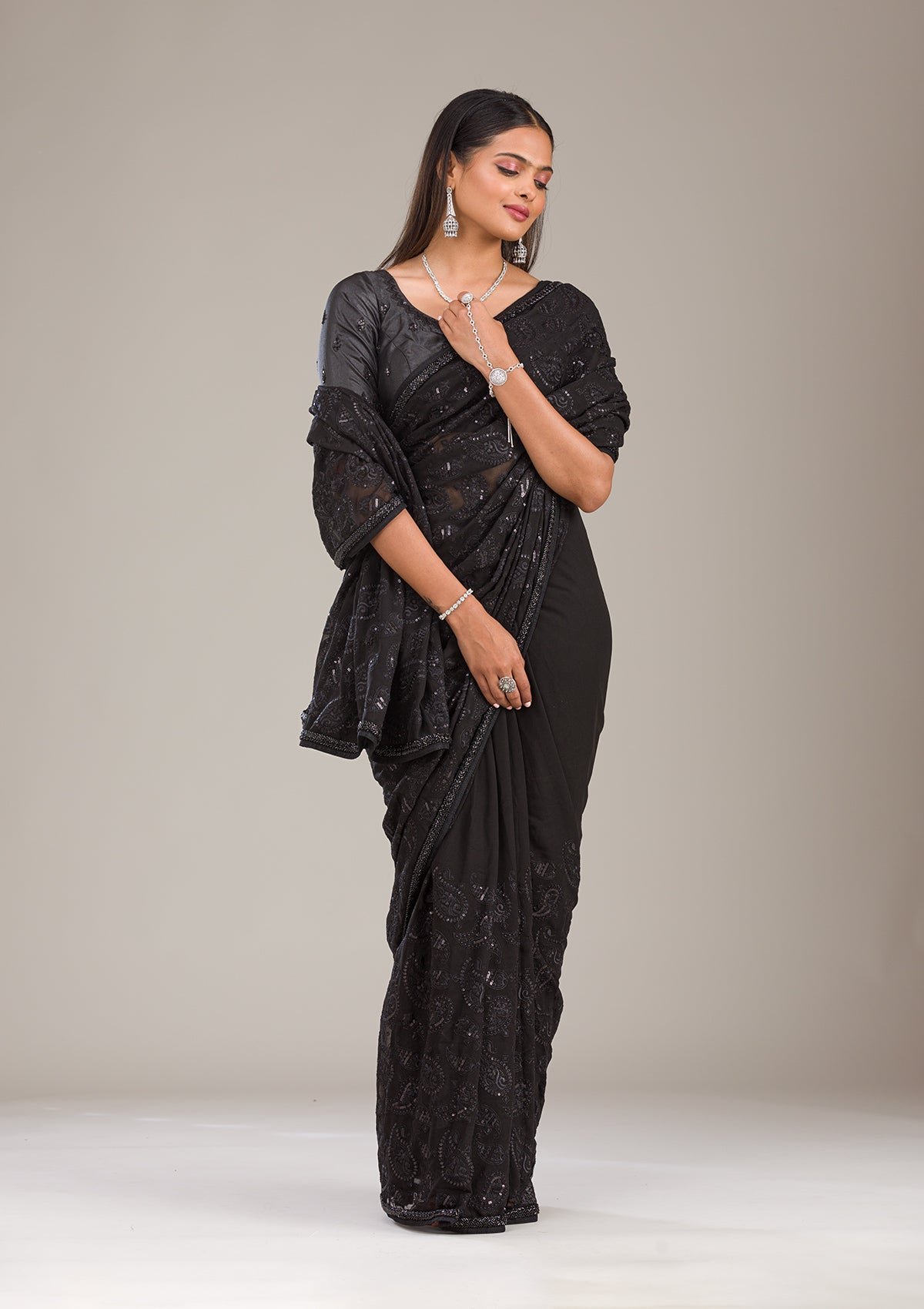 Elegant Black Cutdana Tissue Saree for a Stunning Look