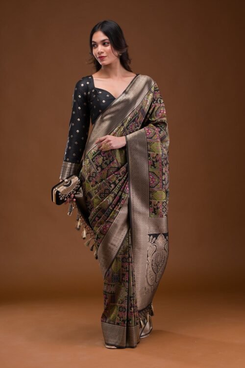 Elegant Black Banarasi Silk Saree with Exquisite Zariwork