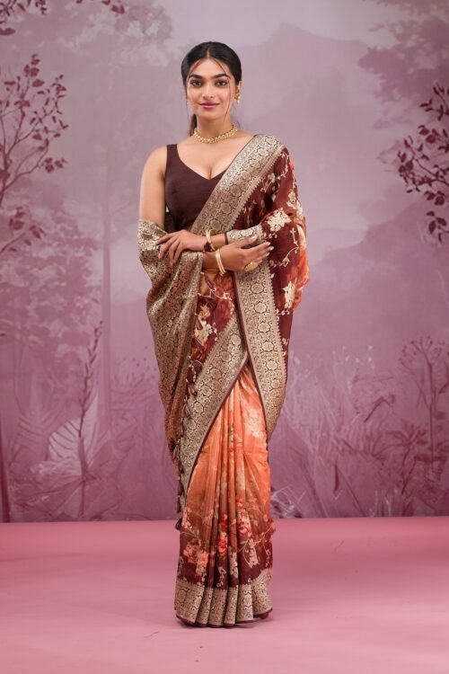 Elegant Brown Georgette Saree with Stunning Print