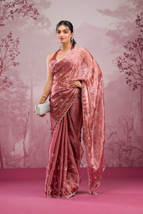 Elegant Gold Cutdana Georgette Saree