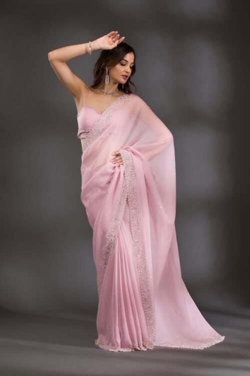Elegant Lavender Chiffon Saree with Exquisite Threadwork