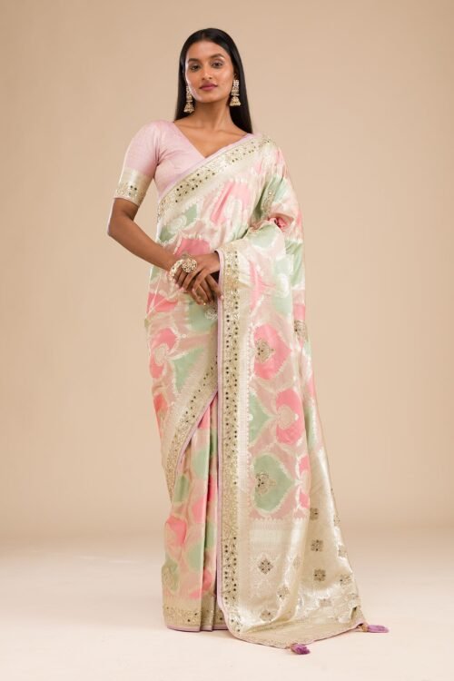 Elegant Lavender Banarasi Silk Saree with Exquisite Stonework
