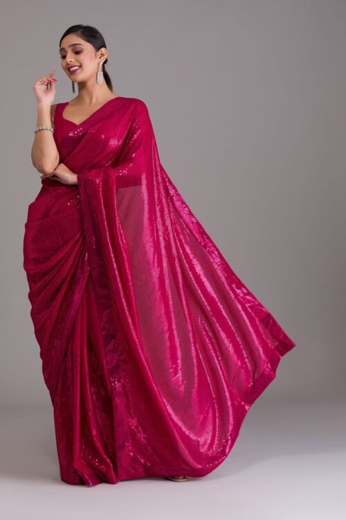 Exquisite Rani Pink Georgette Designer Saree with Dazzling Sequins