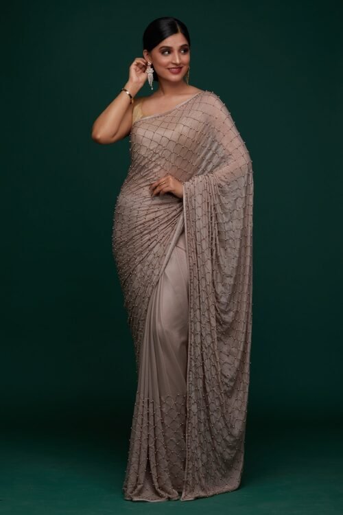 Elegant Mauve Semi Crepe Designer Saree for Work