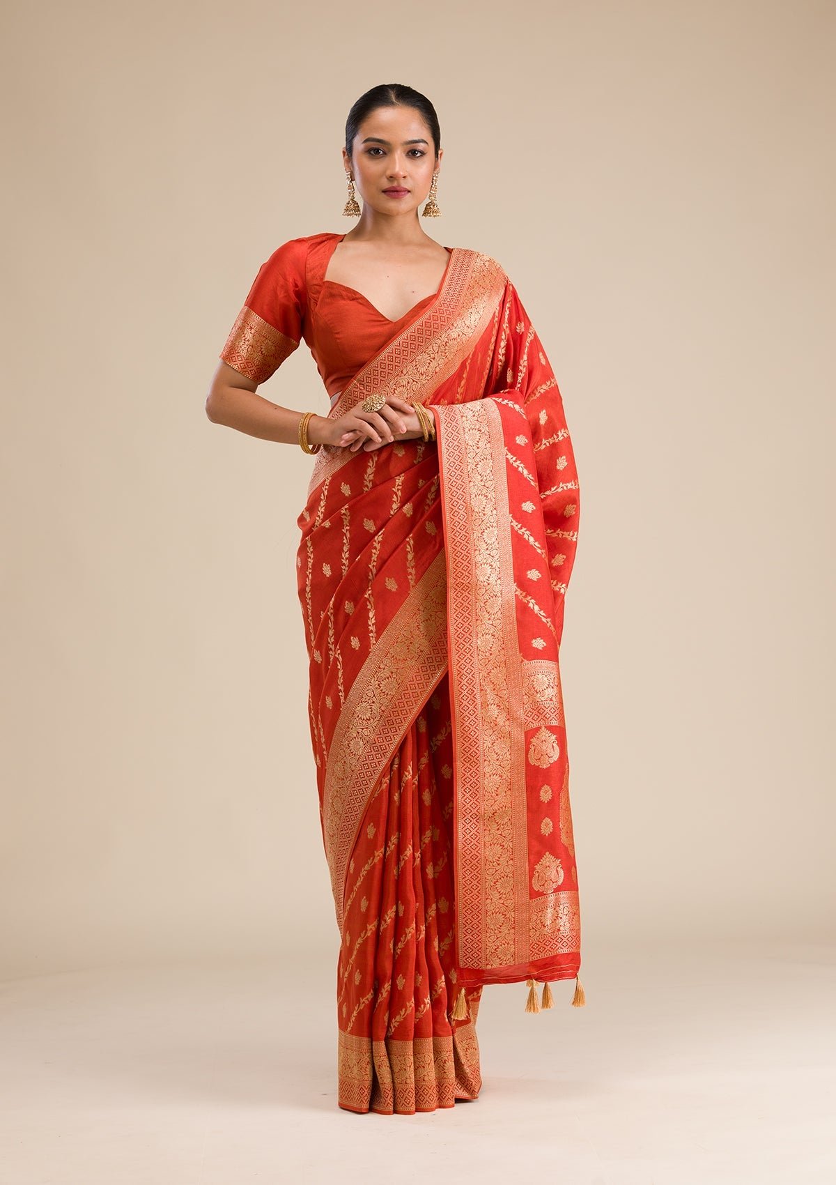 Elegant Orange Semi Crepe Saree with Stunning Zari Work