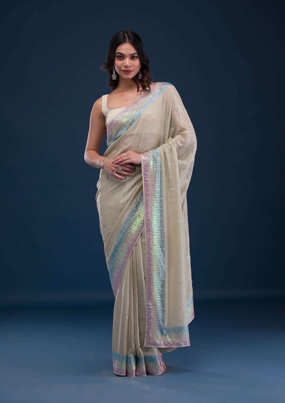 Glistening Pista Green Georgette Saree with Dazzling Sequins
