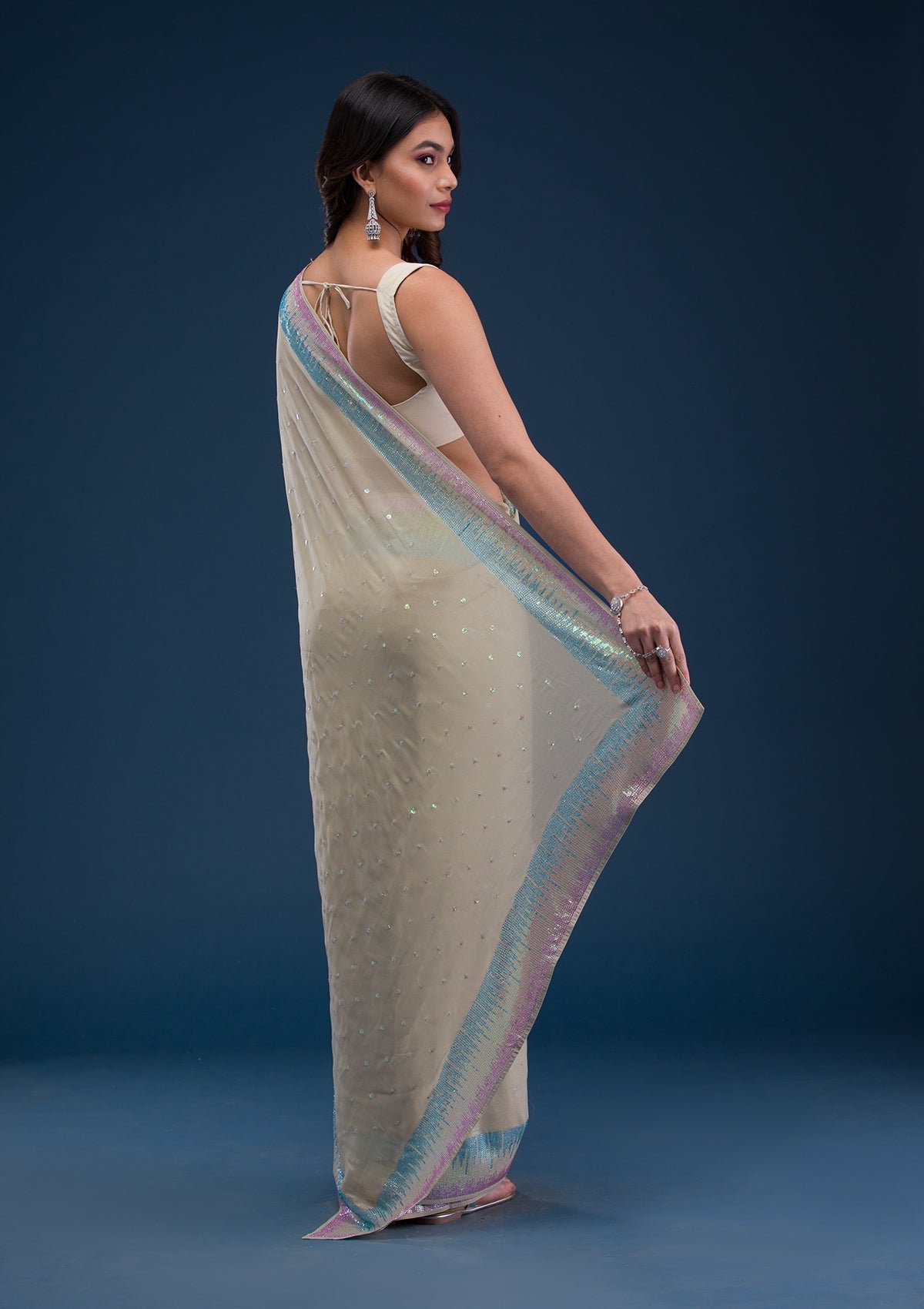 Glistening Pista Green Georgette Saree with Dazzling Sequins - Image 2