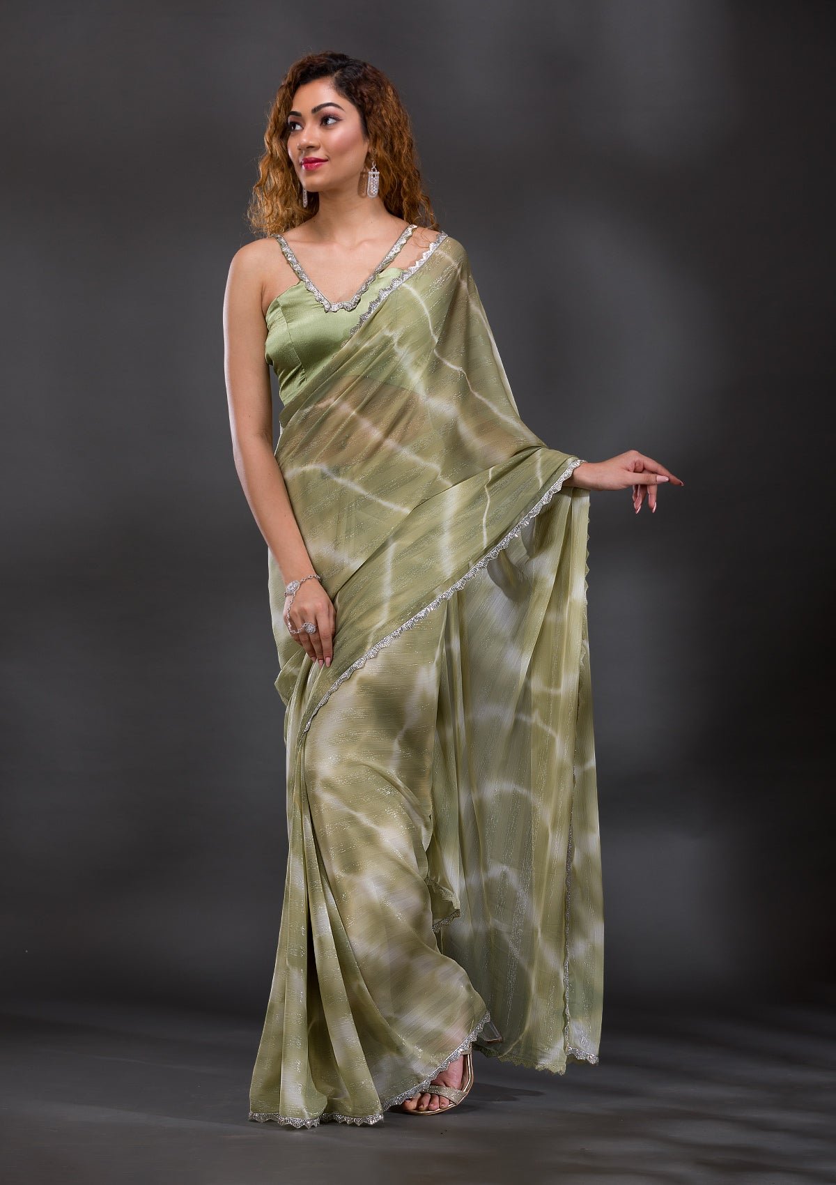 Enchanting Pista Green Georgette Saree with Elegant Stonework and Shimmer - Image 5