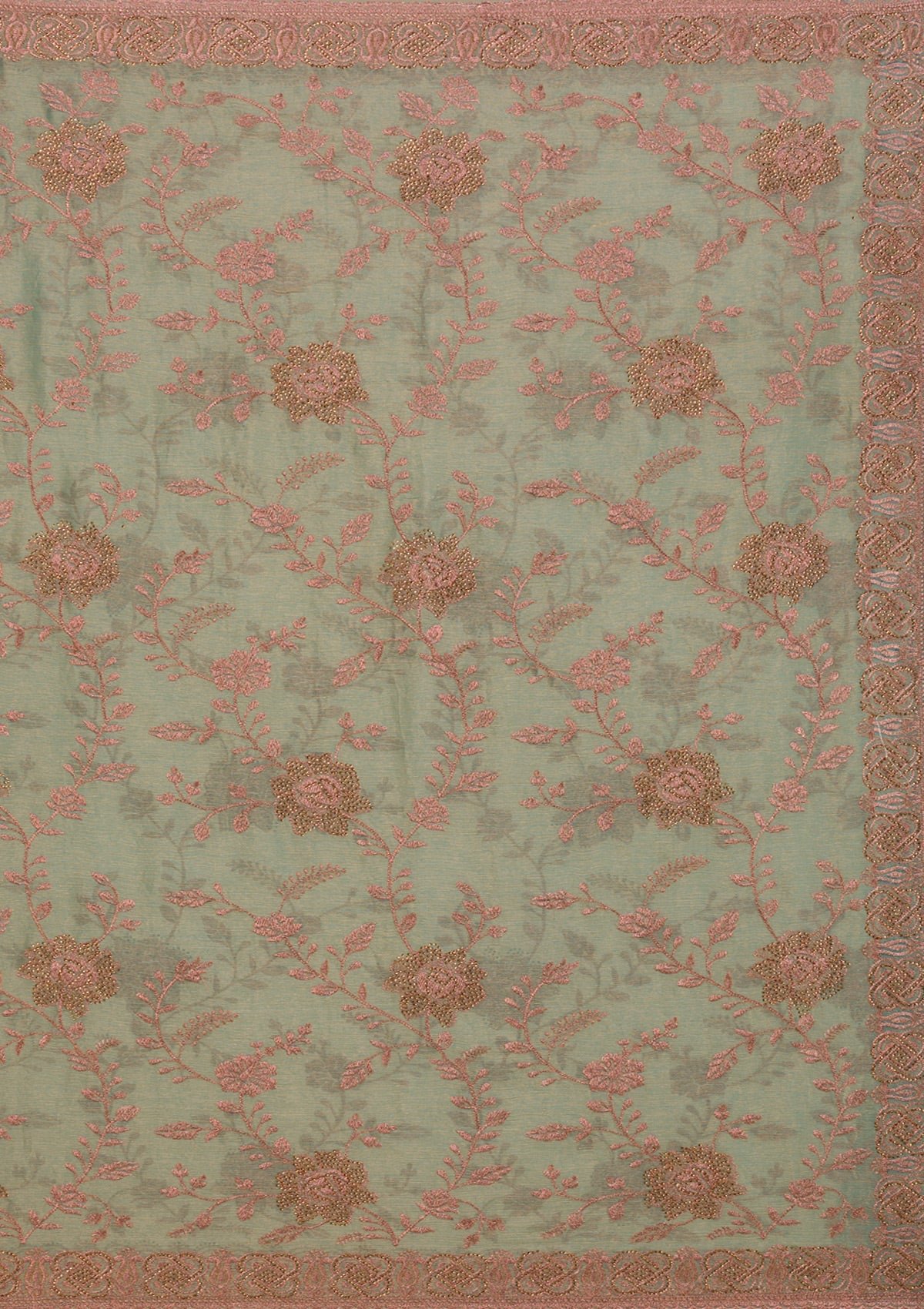 Elegant Pista Green Raw Silk Saree with Intricate Threadwork - Image 8