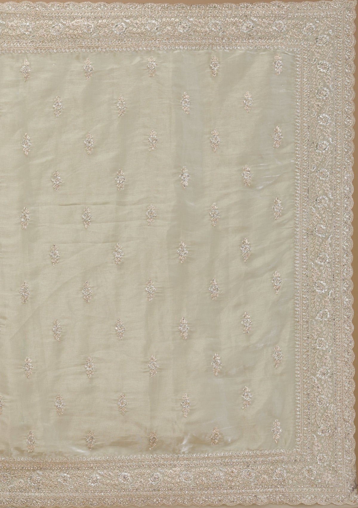 Elegant Pista Green Tissue Saree with Exquisite Zari Work - Image 8