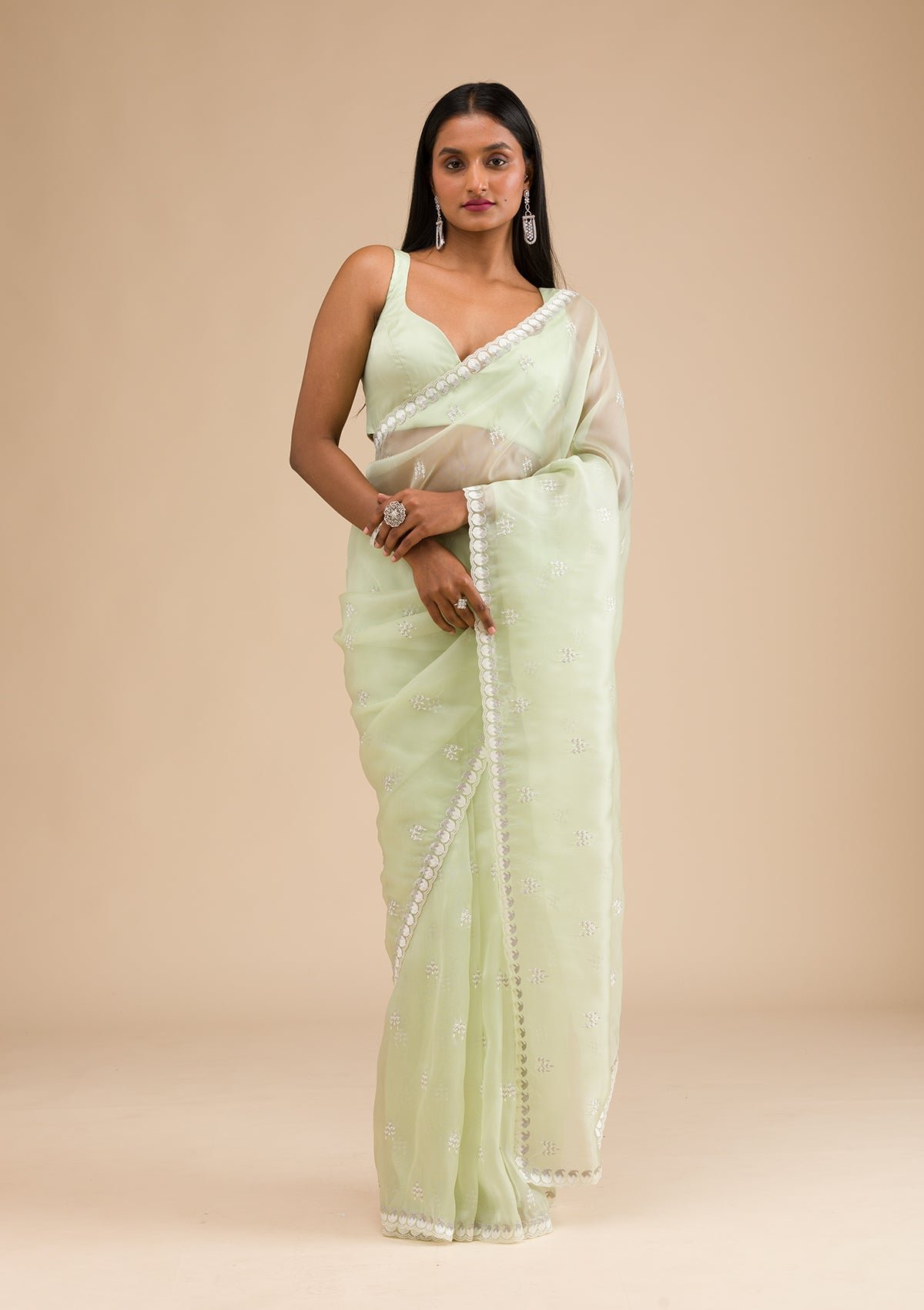 Elegant Pista Green Tissue Saree with Exquisite Zari Work