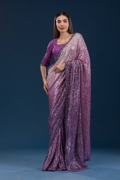 Gorgeous Purple Georgette Saree Adorned with Sparkling Sequins